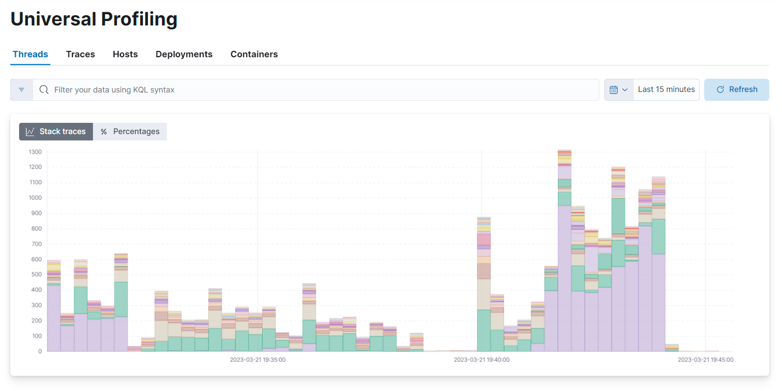 SCREENSHOT: Elastic Universal Profiling flame graph showing whole-system, cross-language CPU profiling