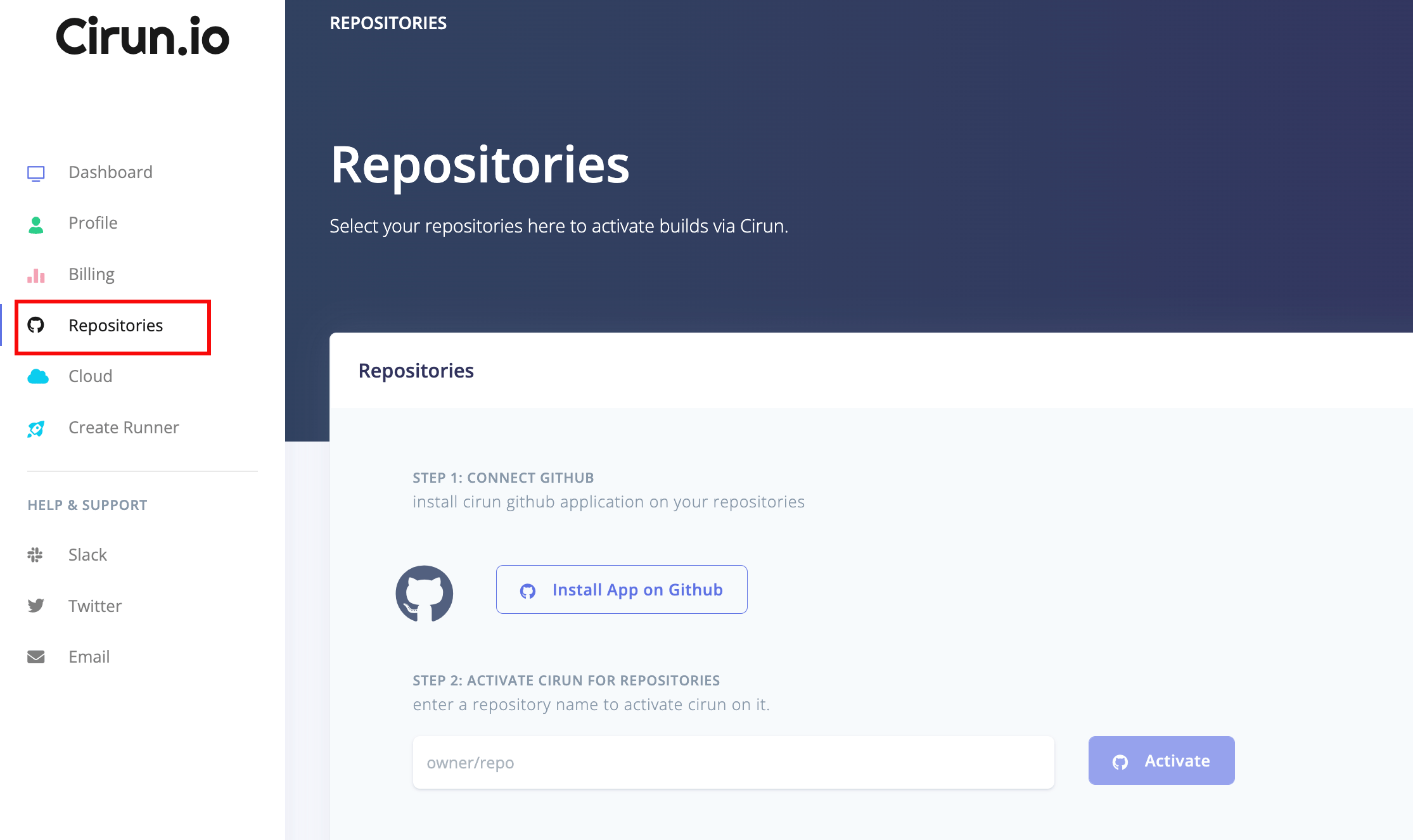 Screenshot of Cirun