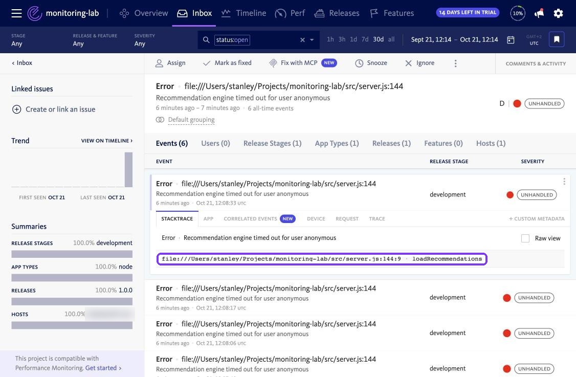 BugSnag unhandled promise rejection with one stack frame