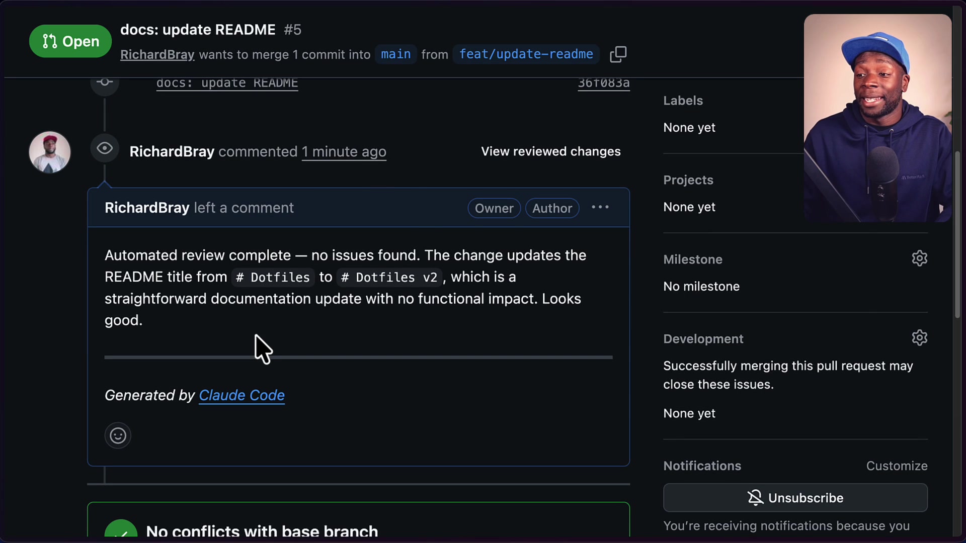 Automated review comment posted by the Claude routine directly on the GitHub Pull Request page