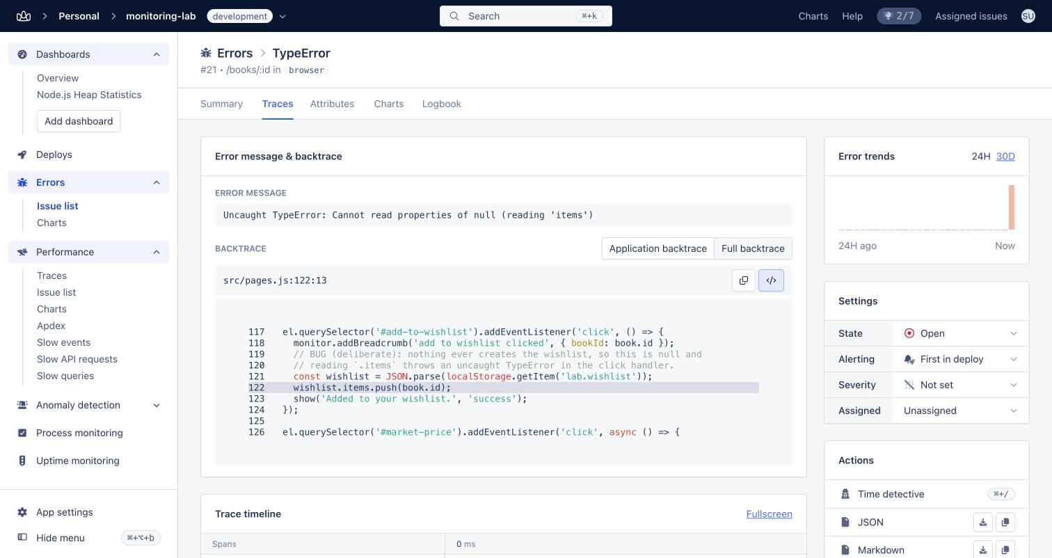 AppSignal browser error with the source-mapped code