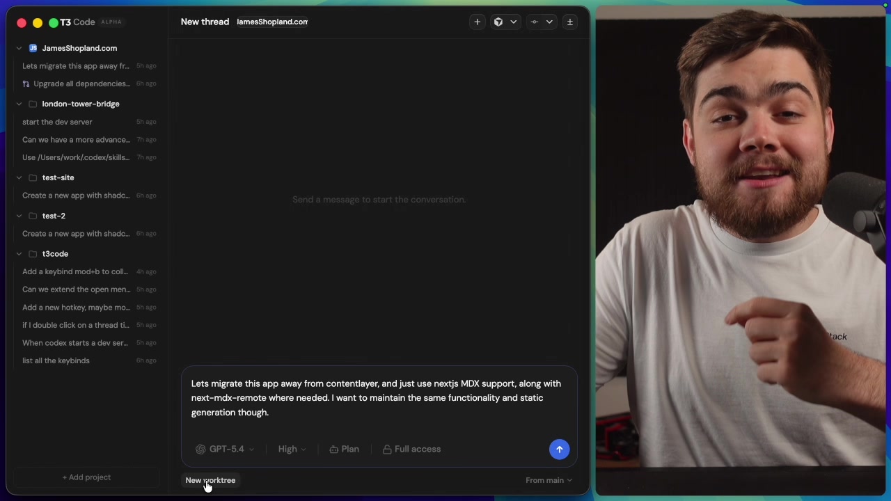 User selecting the New worktree option before starting an agent task