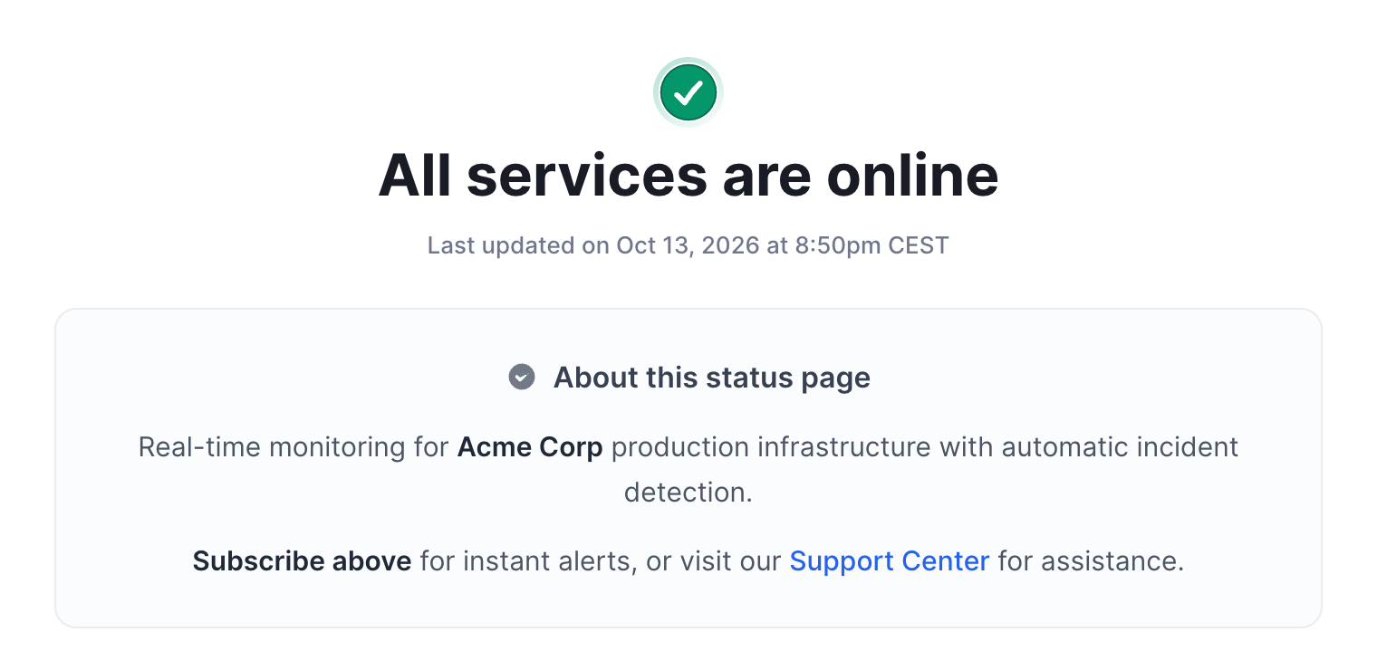 Intro card below the status heading