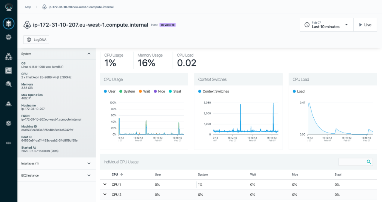 SCREENSHOT: Instana log management interface