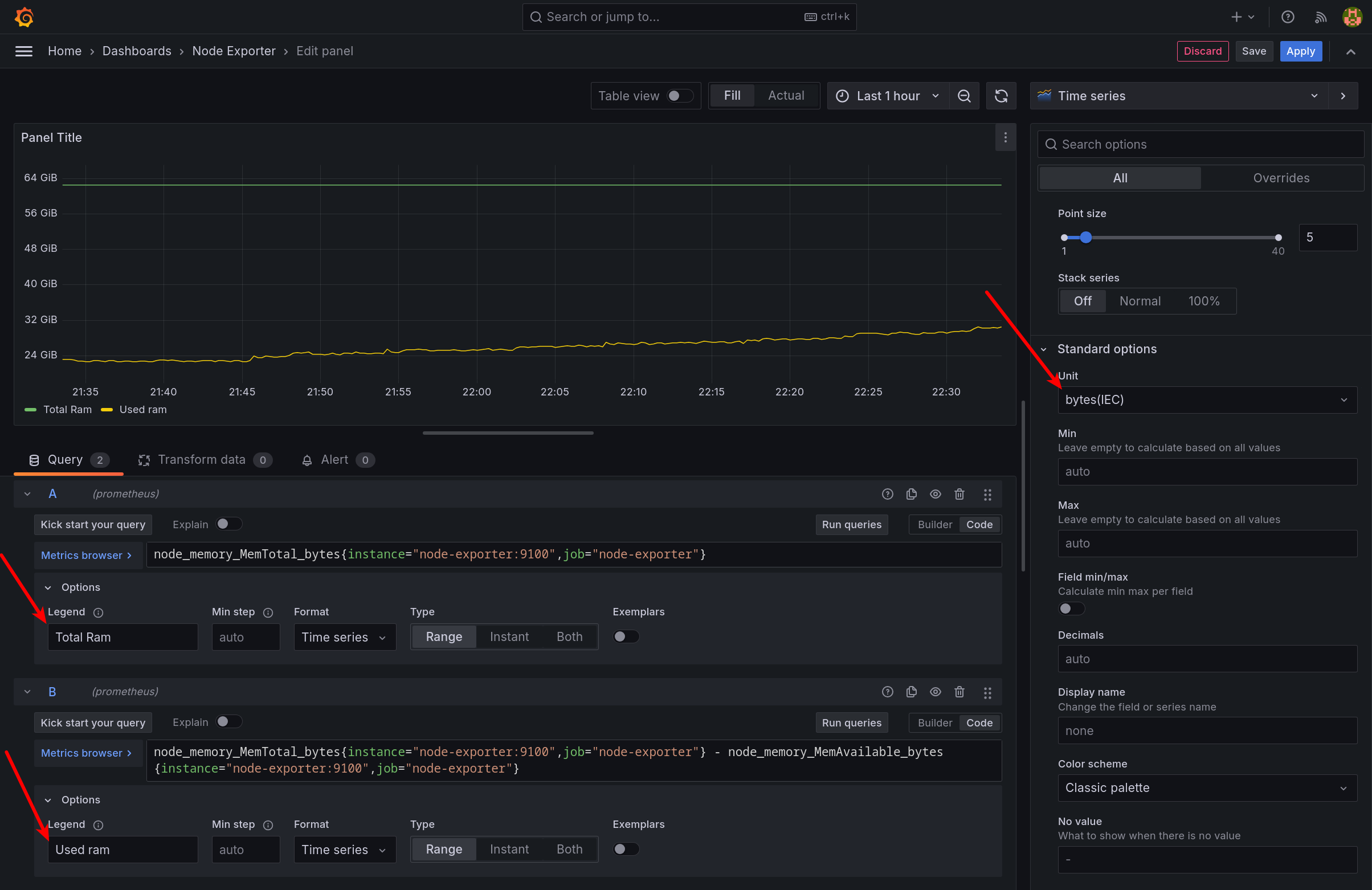 Customizing the time series graph in Grafana