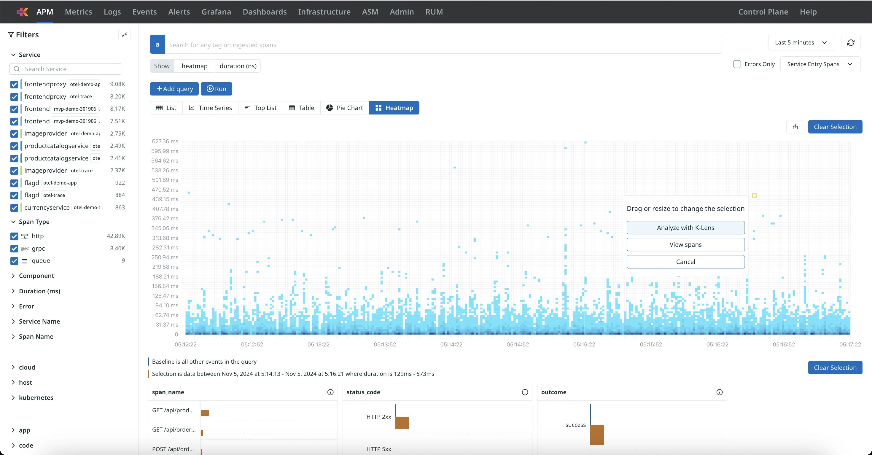 Screenshot of Kloudfuse APM