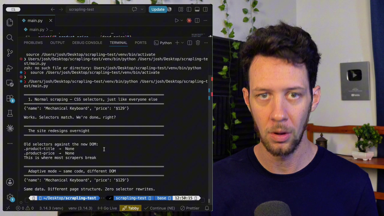 Terminal output showing that adaptive mode successfully extracted the data
