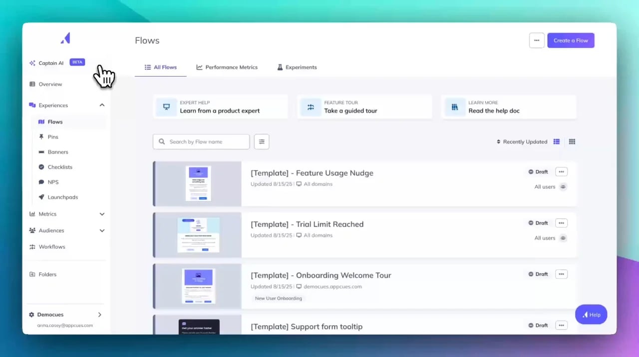 Appcues product onboarding and flows