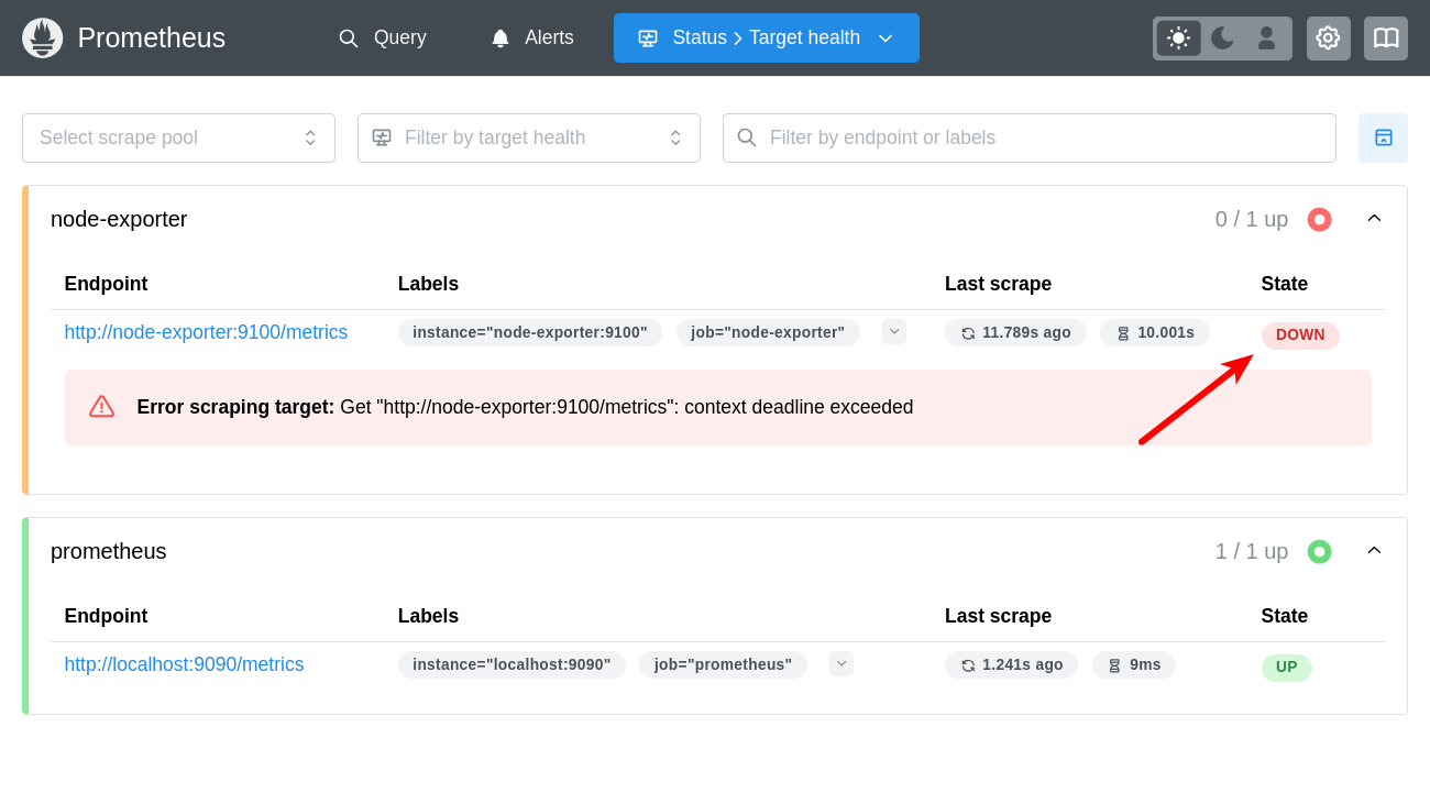 Node exporter service is down in Prometheus