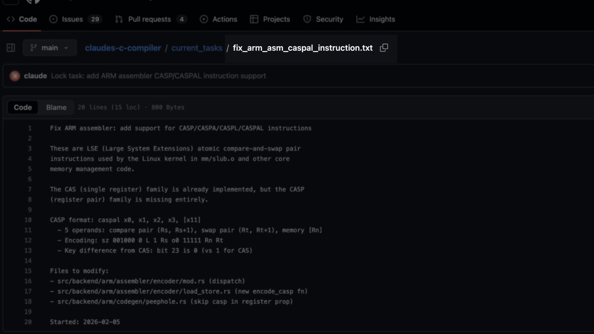 A screenshot showing the contents of a task lock file in the GitHub repo.
