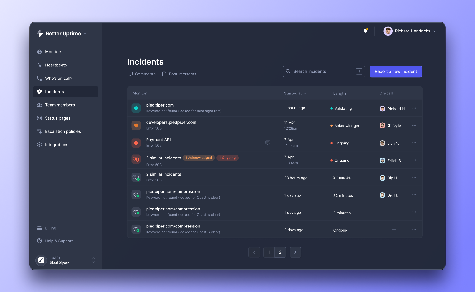 Better Uptime Dashboard