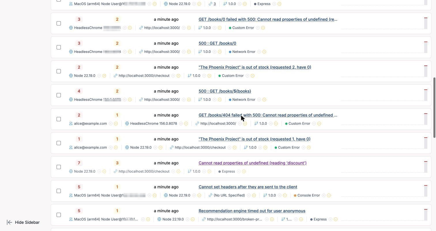 TrackJS list with grouped and ungrouped book errors