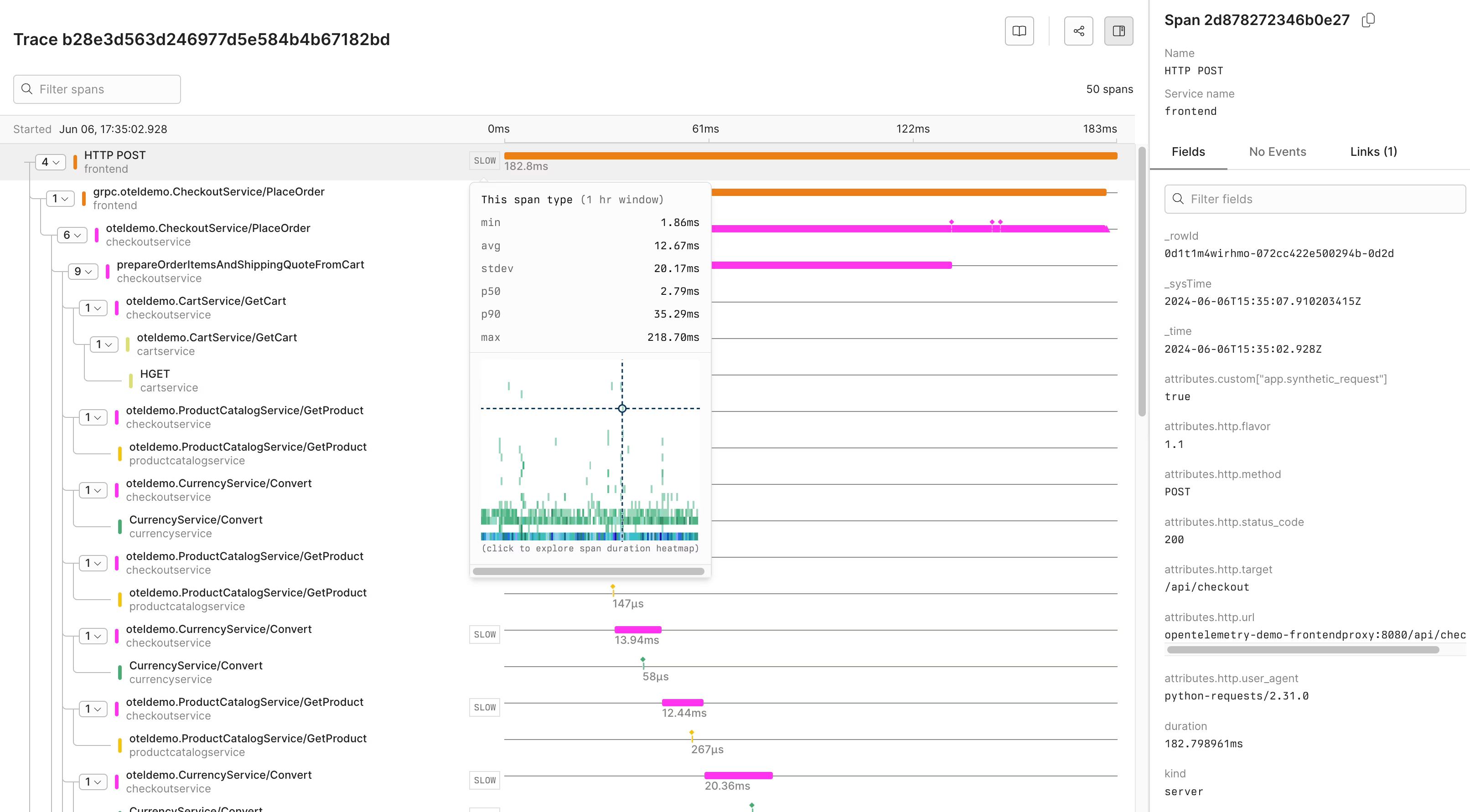 SCREENSHOT: Axiom distributed trace waterfall view