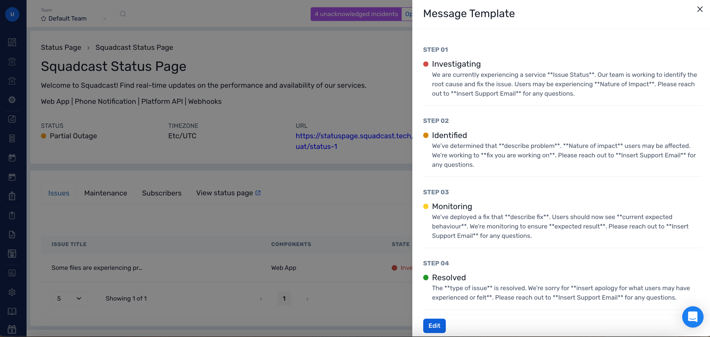 SCREENSHOT: Squadcast status page editor