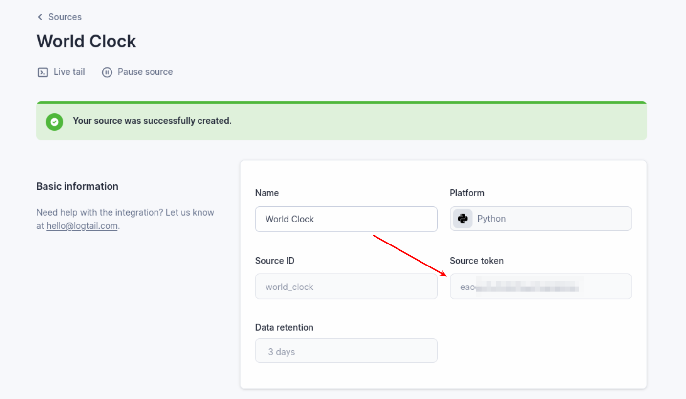 Logtail copy source token