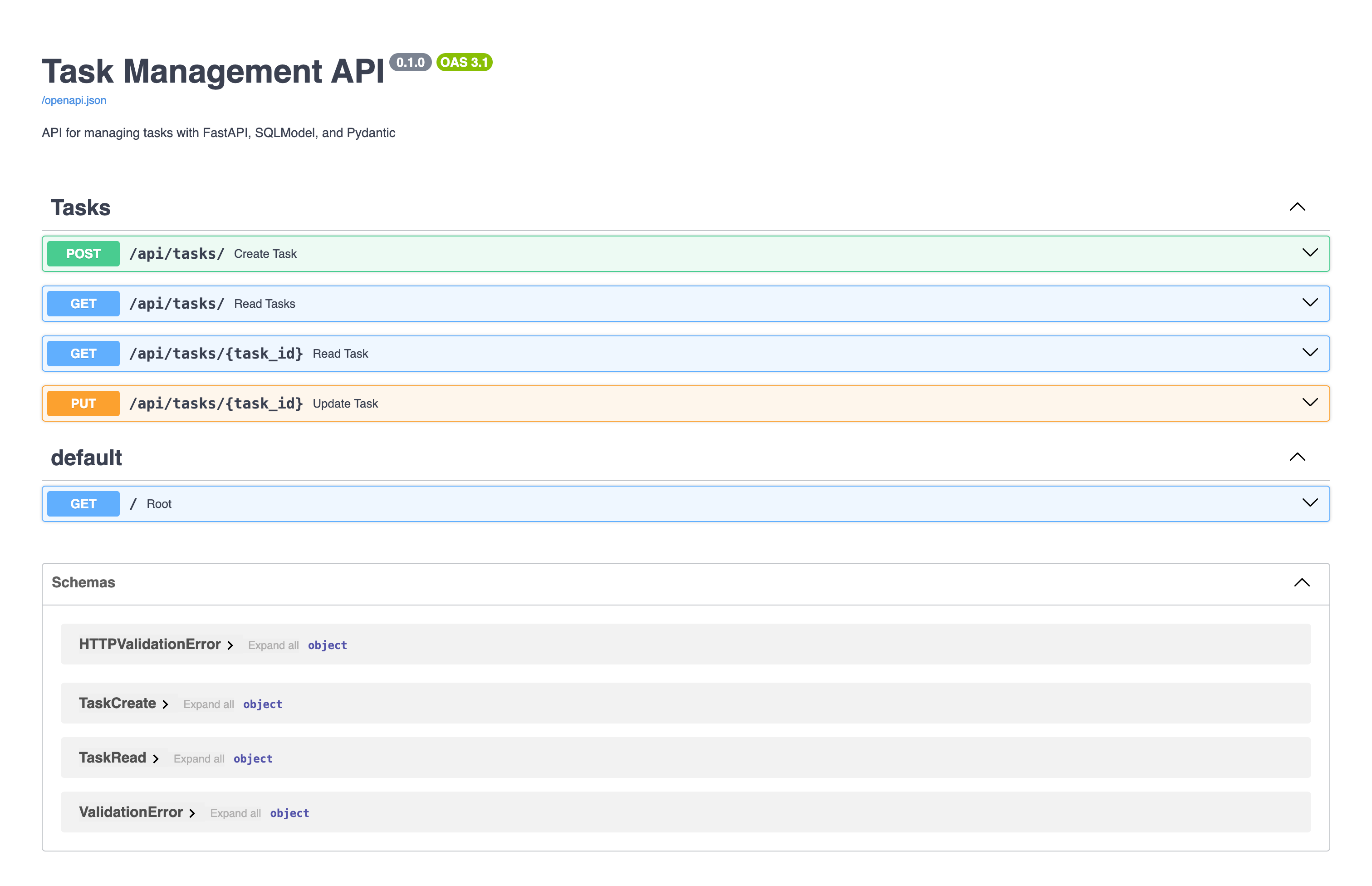 Screenshot of the swagger documentation wit the update 