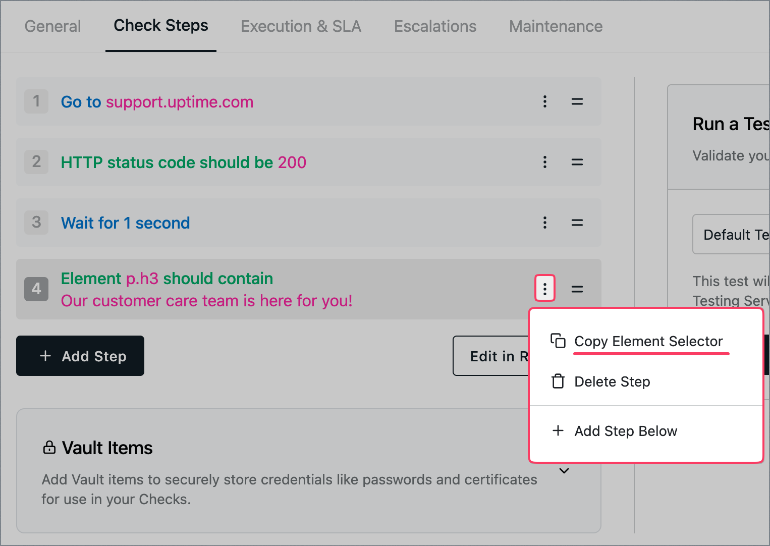SCREENSHOT: Uptime.com synthetic transaction check recorder