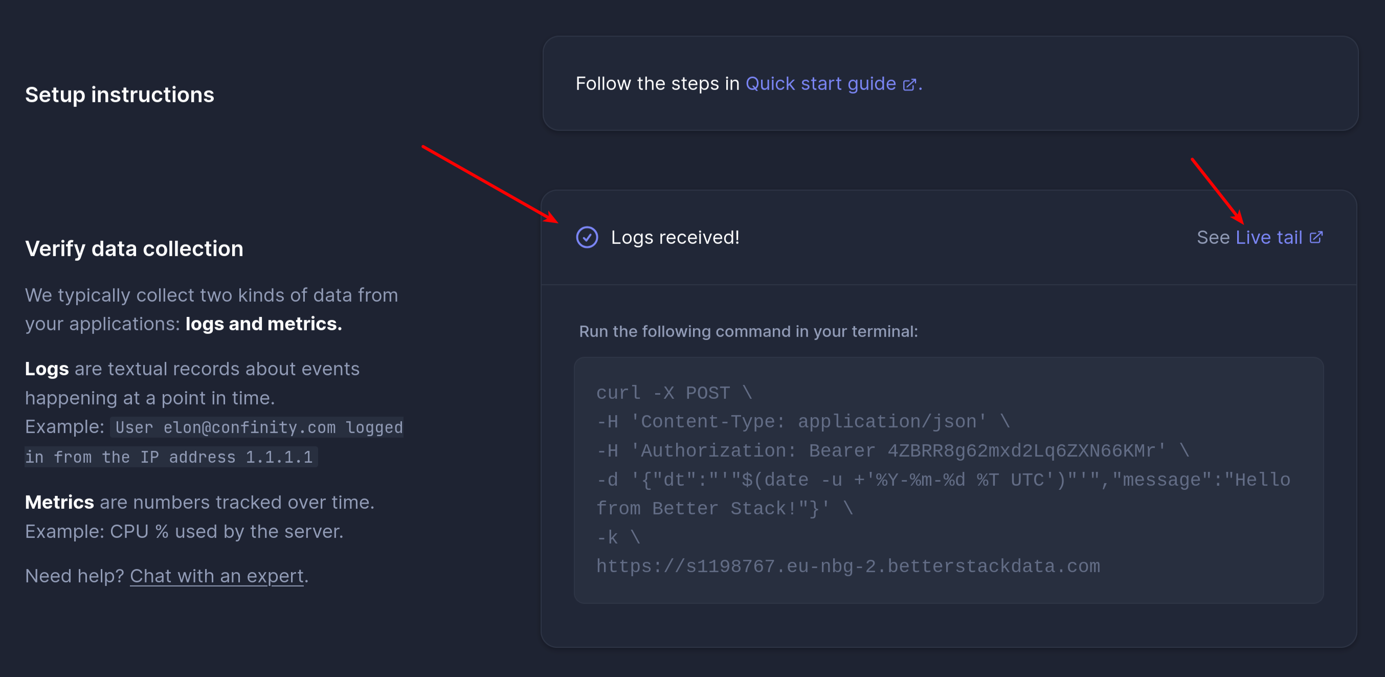 Better Stack source logs received