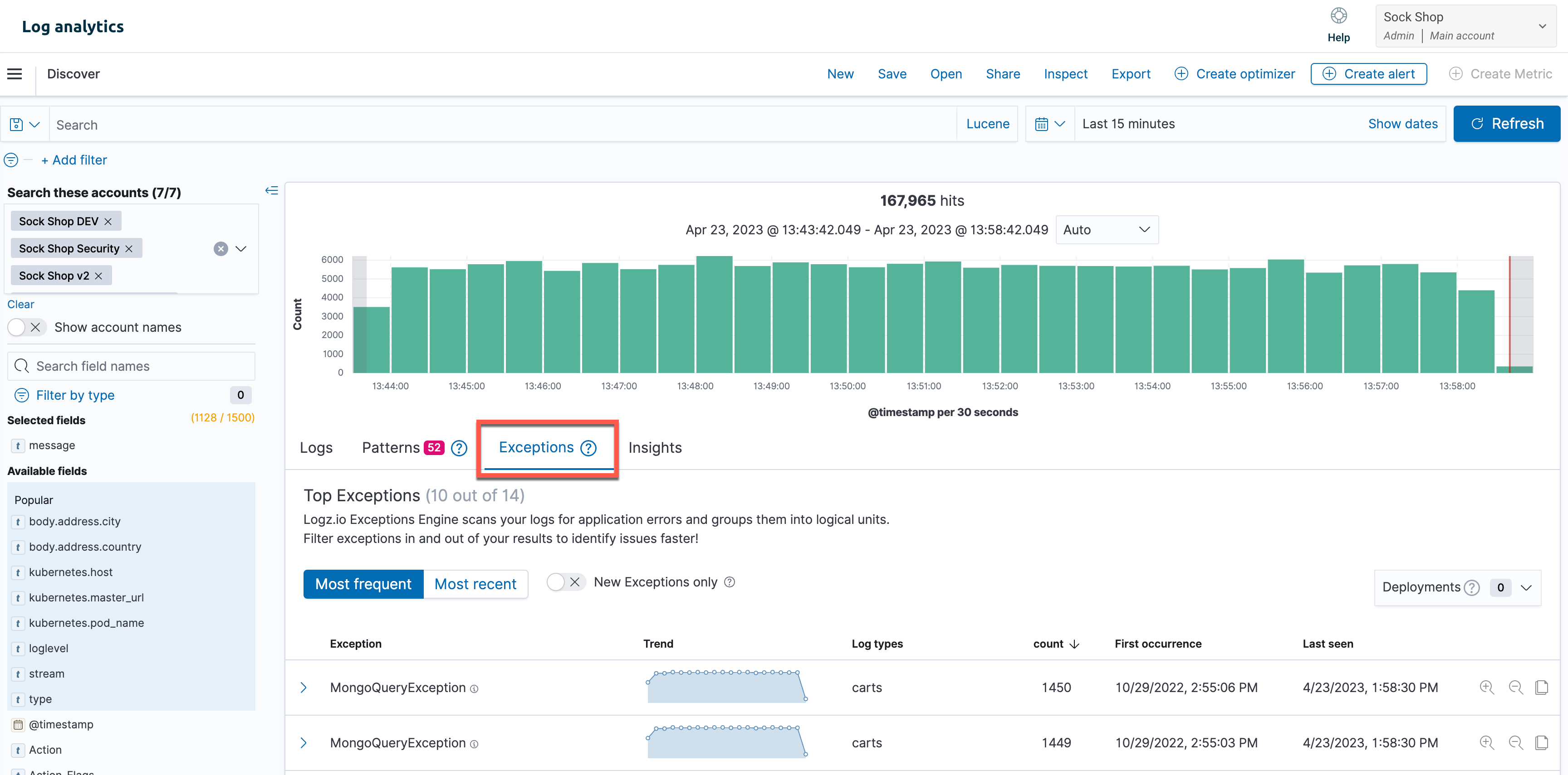 Screenshot of Logz.io
