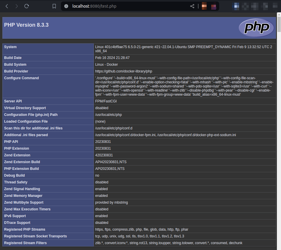 phpinfo() page