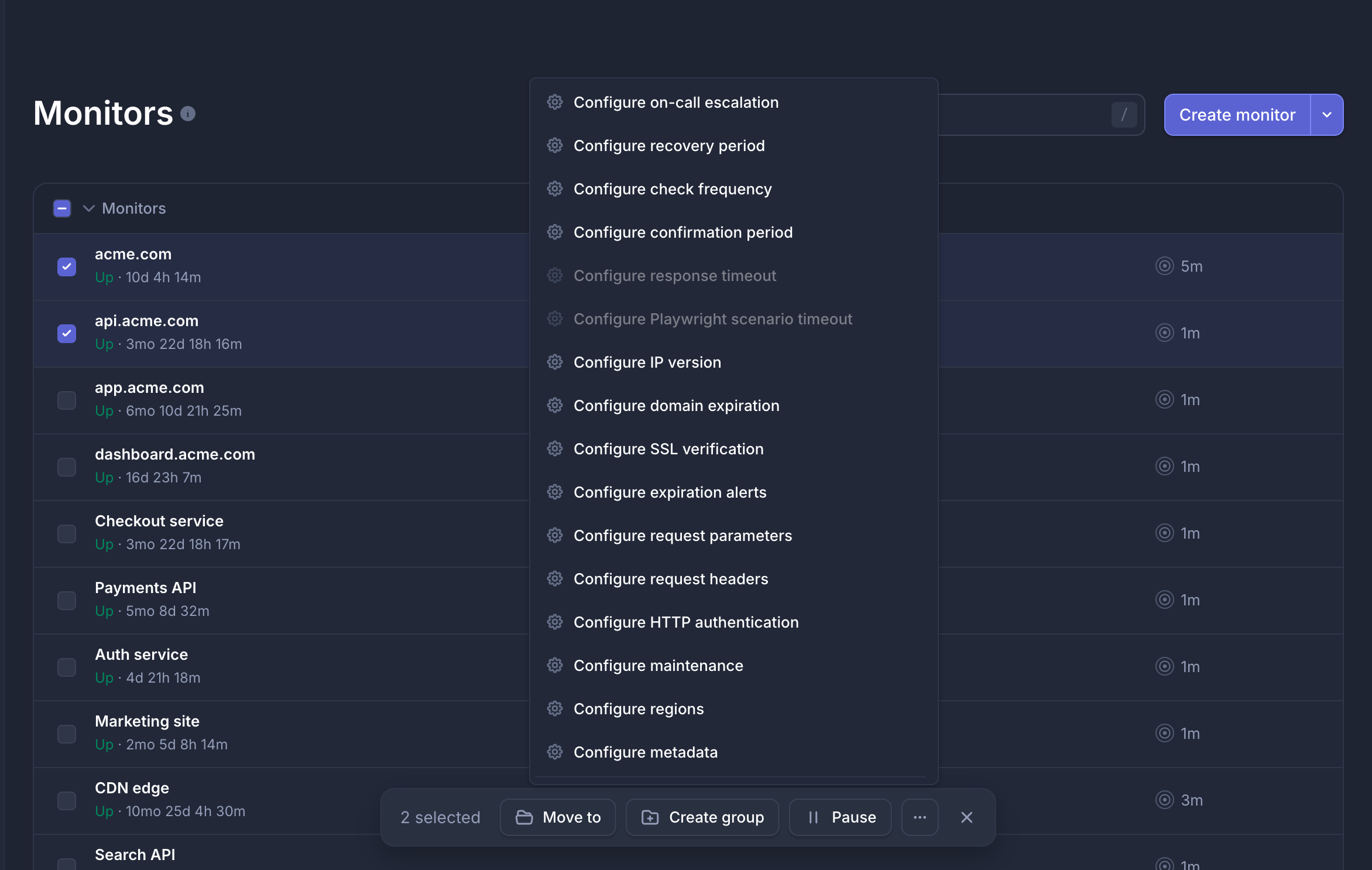 Configure on-call escalation in the monitors bulk-edit menu