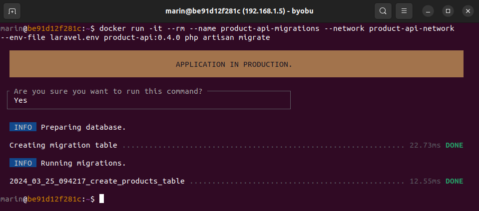 Completed migration output