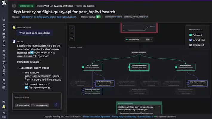 SCREENSHOT: Datadog Bits AI SRE investigation interface
