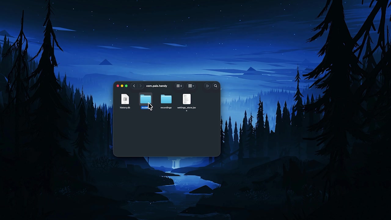 A side-by-side view of the file explorer showing the Handy models folder and the Handy app, demonstrating how to add custom models.