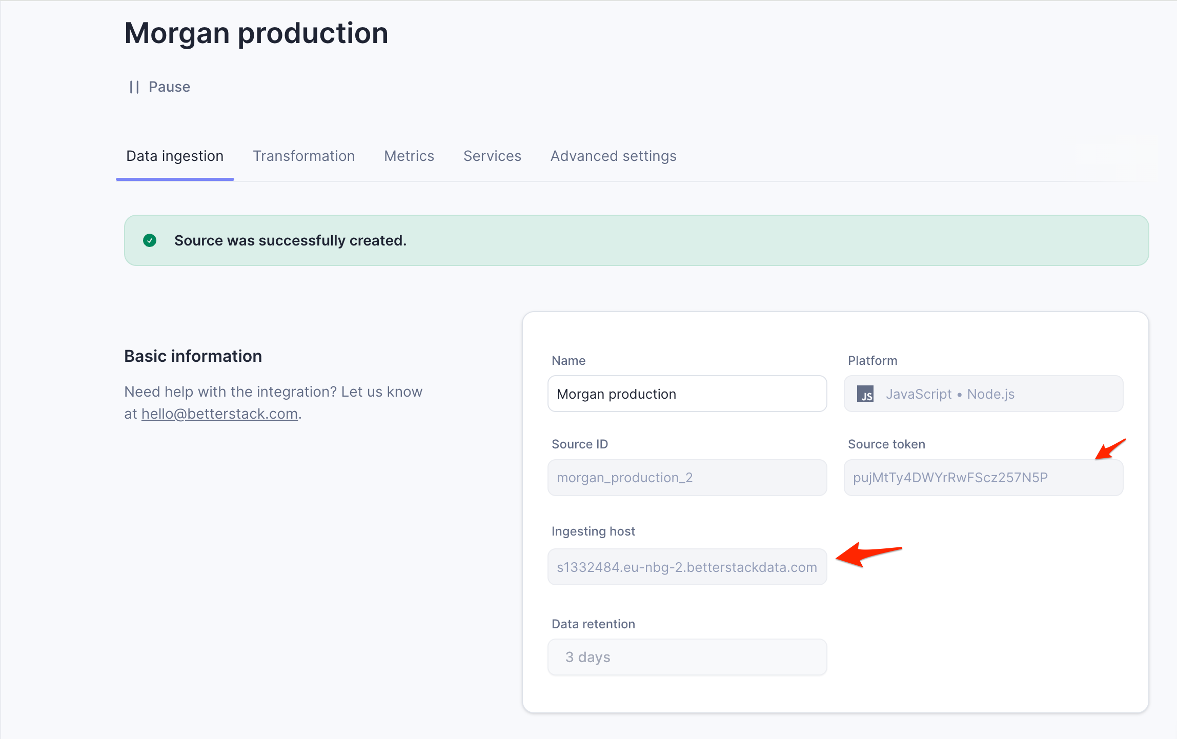 Screenshot showing the Source token