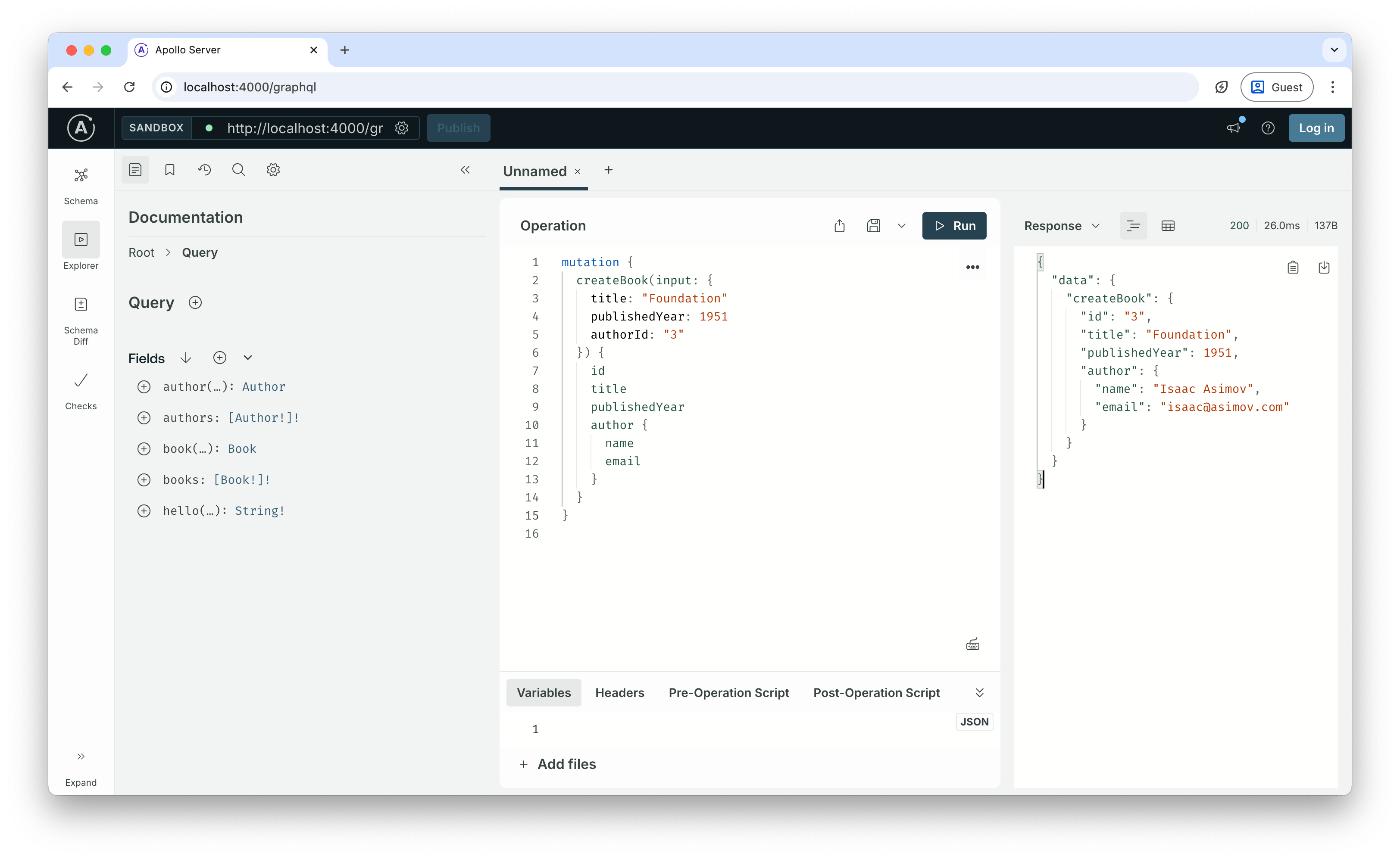 Screenshot of the result from GraphQL