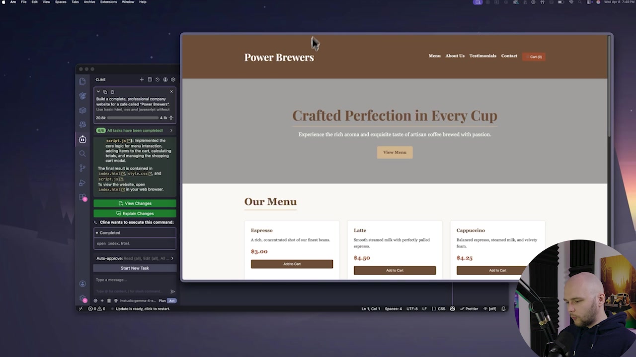 Final website generated by the Gemma 4 E2B model showing its structure and design