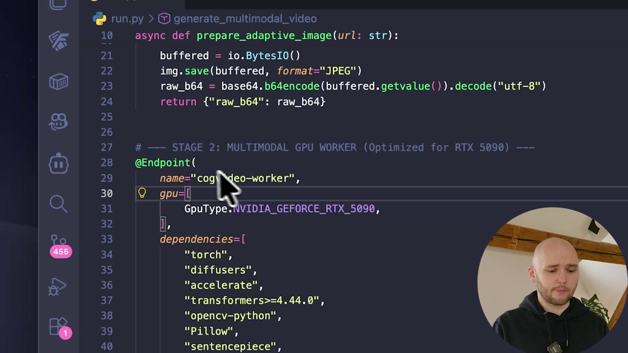 Close-up of the @Endpoint decorator code highlighting the GPU specification