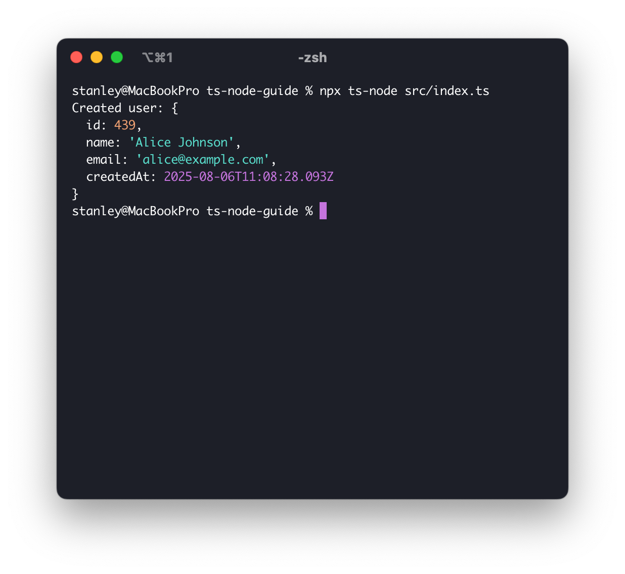 Screenshot of the terminal output