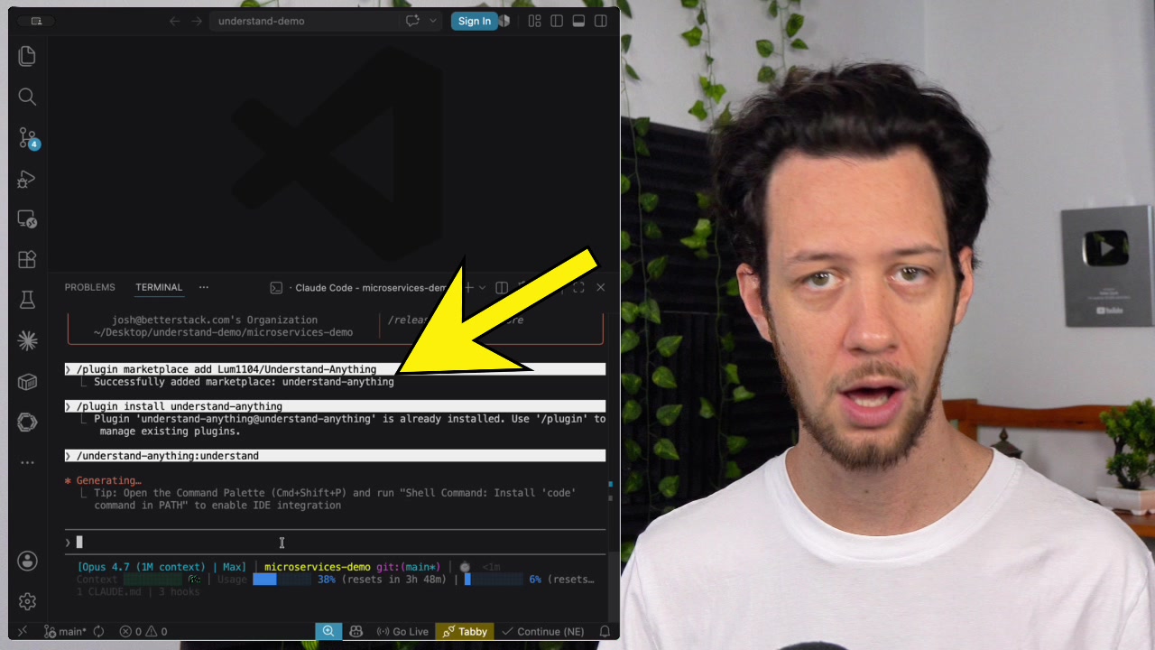 Terminal command for installing the plugin shown and highlighted