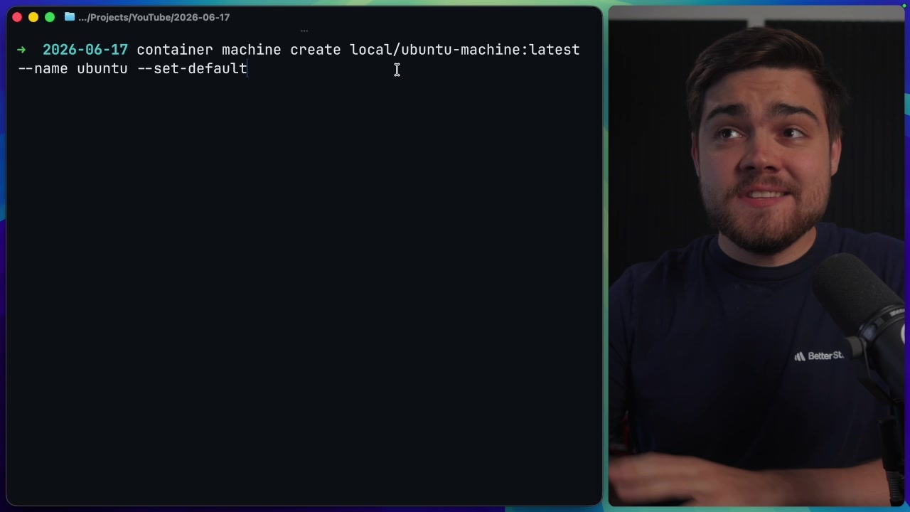 The terminal showing the command, which instantly creates and starts the new VM.