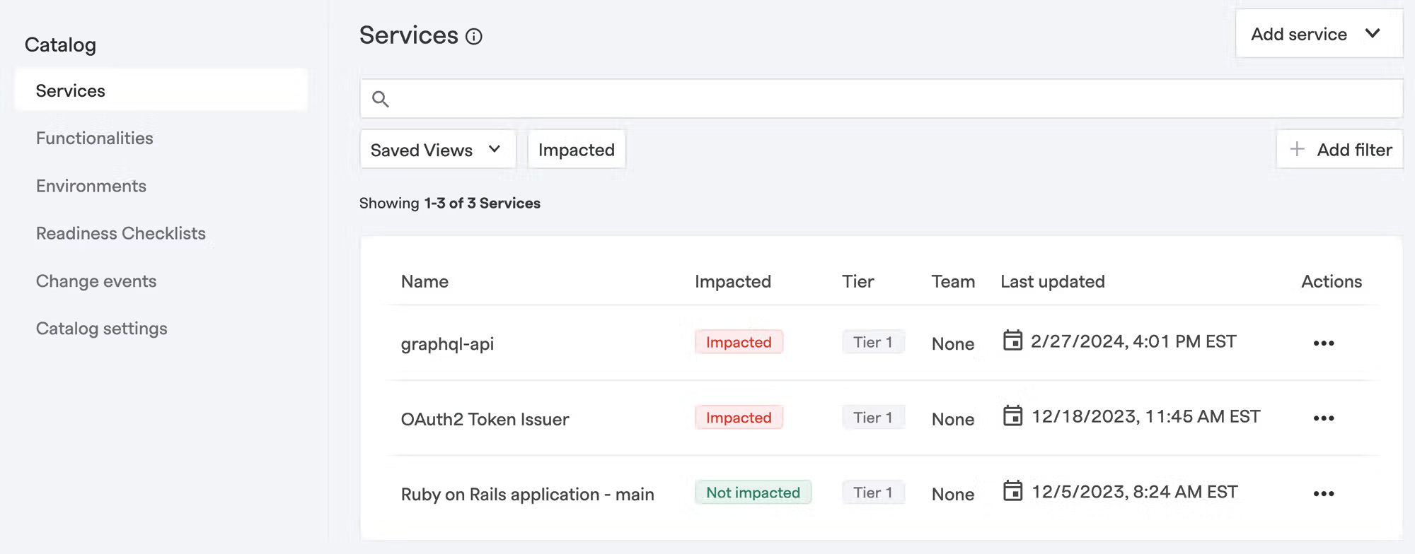 SCREENSHOT: FireHydrant service catalog view