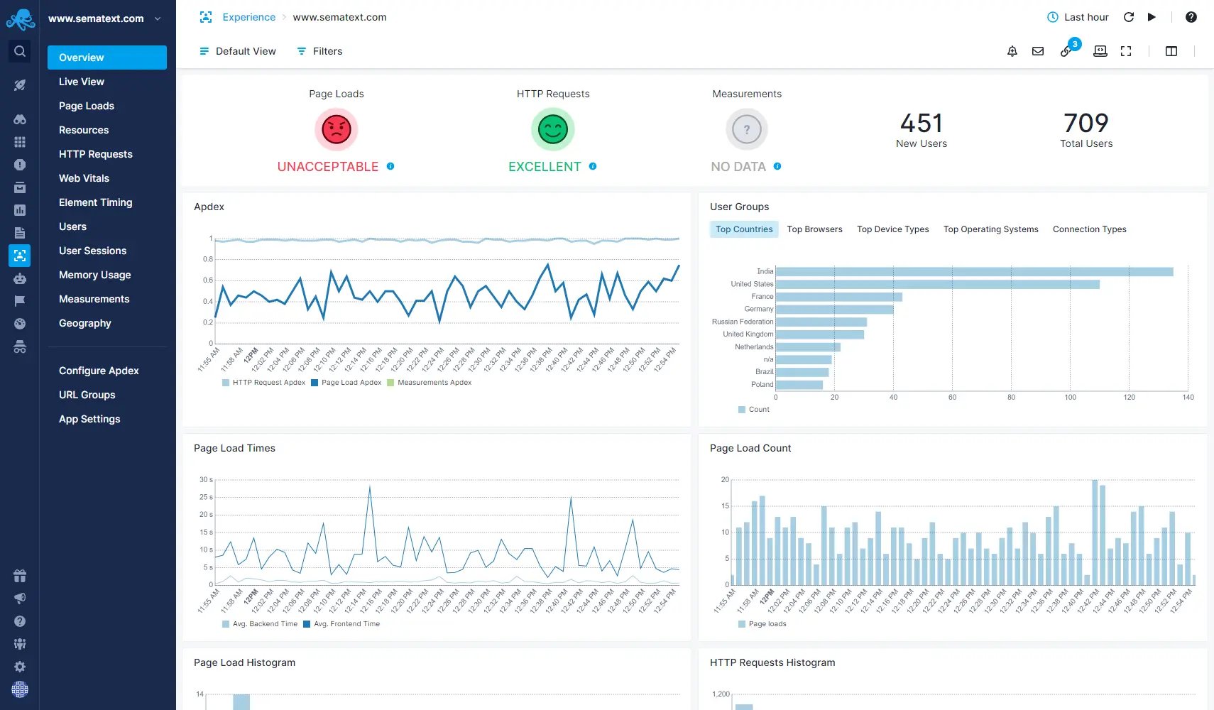 Screenshot of the Sematext Experience