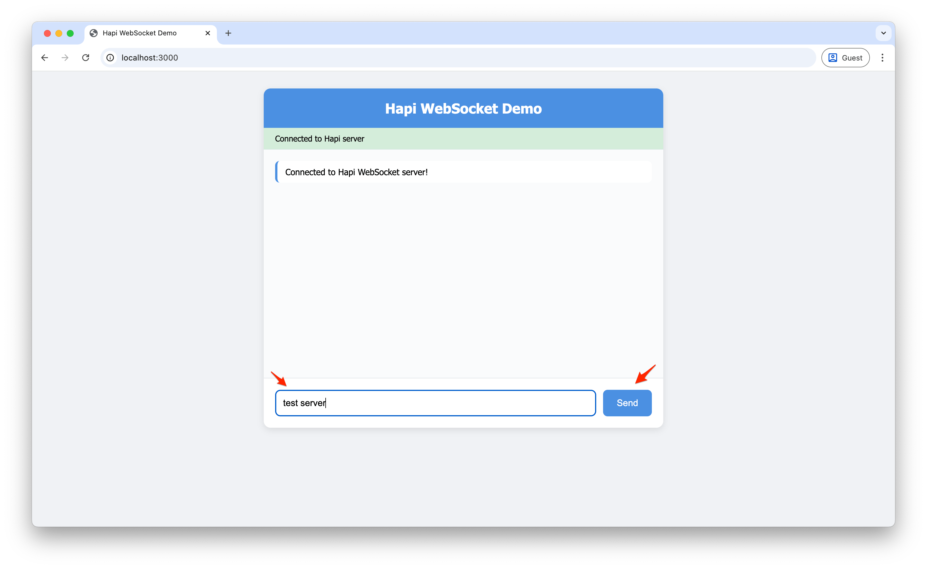 Screenshot of message input in the Hapi demo interface