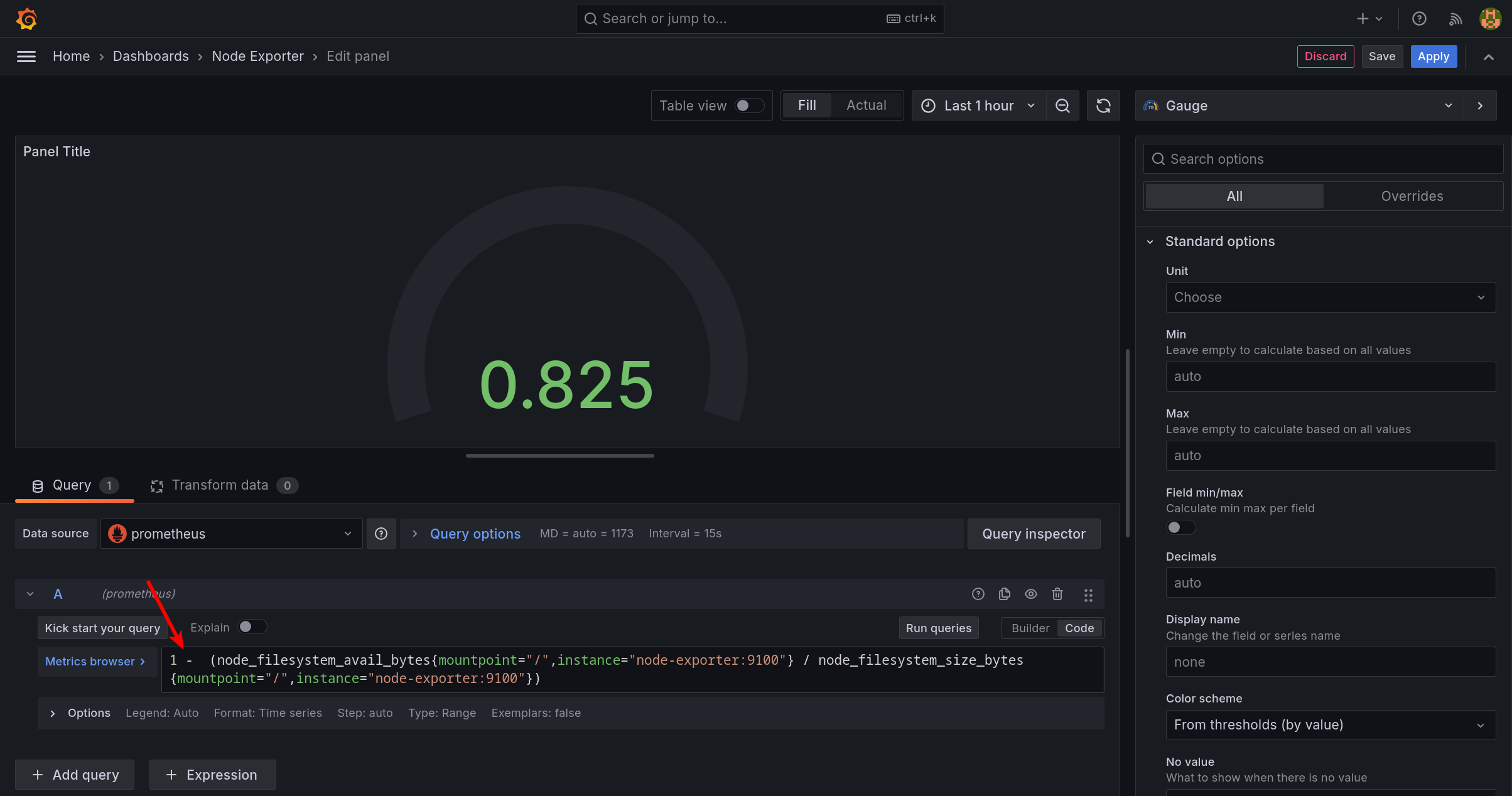 Run query for Gauge visualization