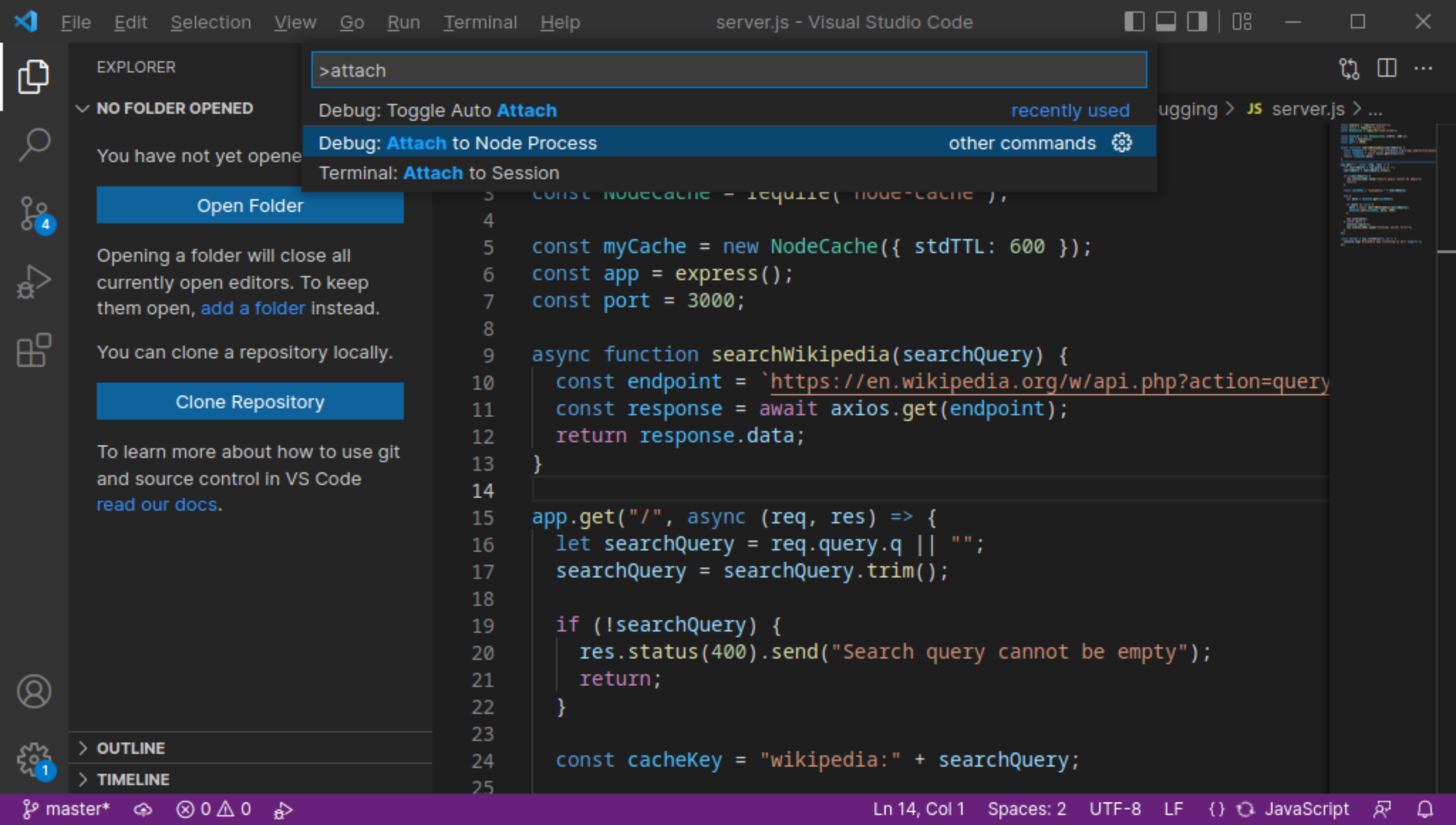 VS Code attach to node process