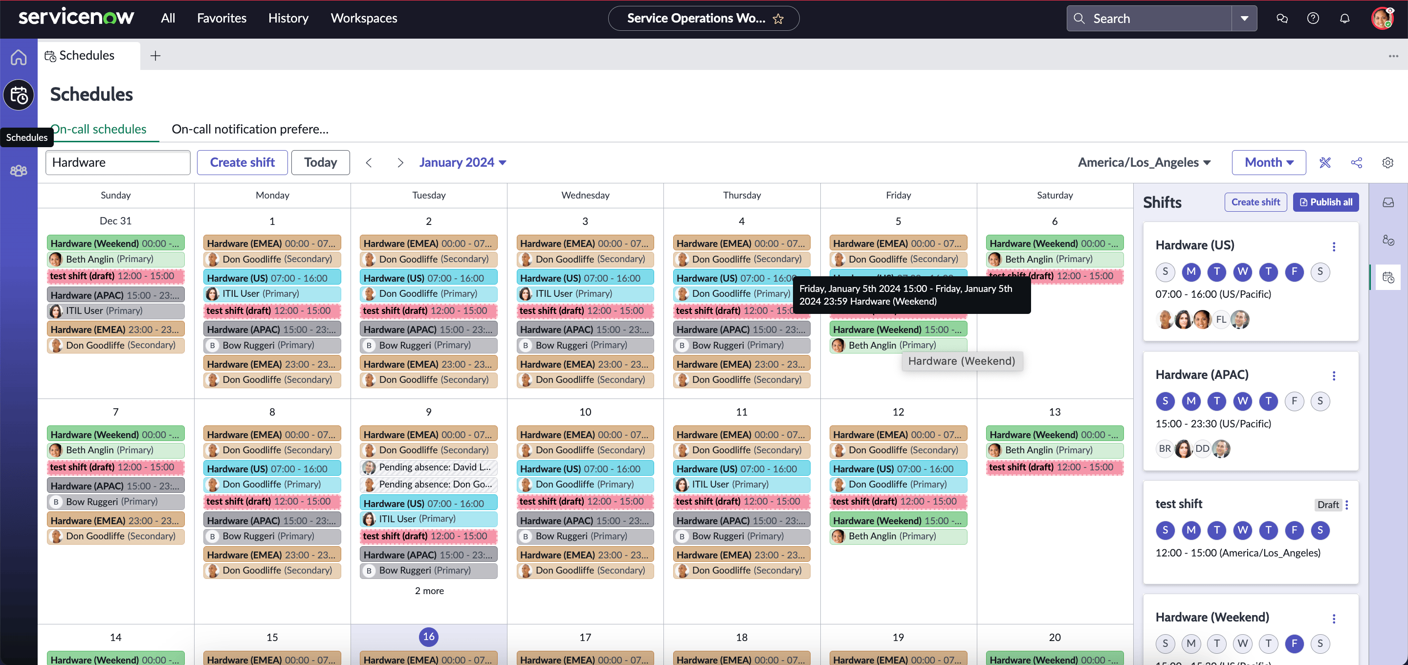 SCREENSHOT: ServiceNow on-call scheduling and Service Operations Workspace