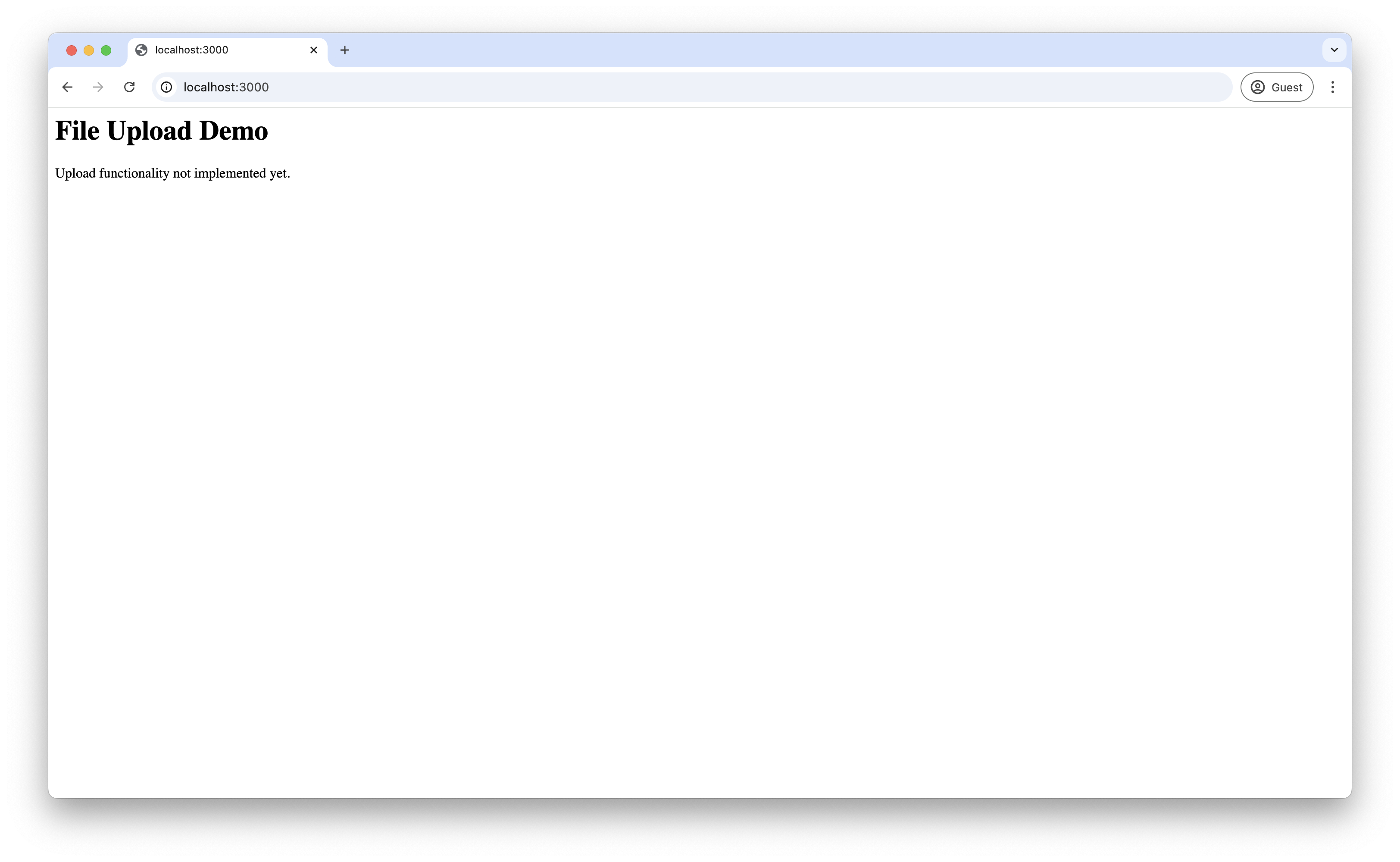 Screenshot of asimple page with a heading and a message