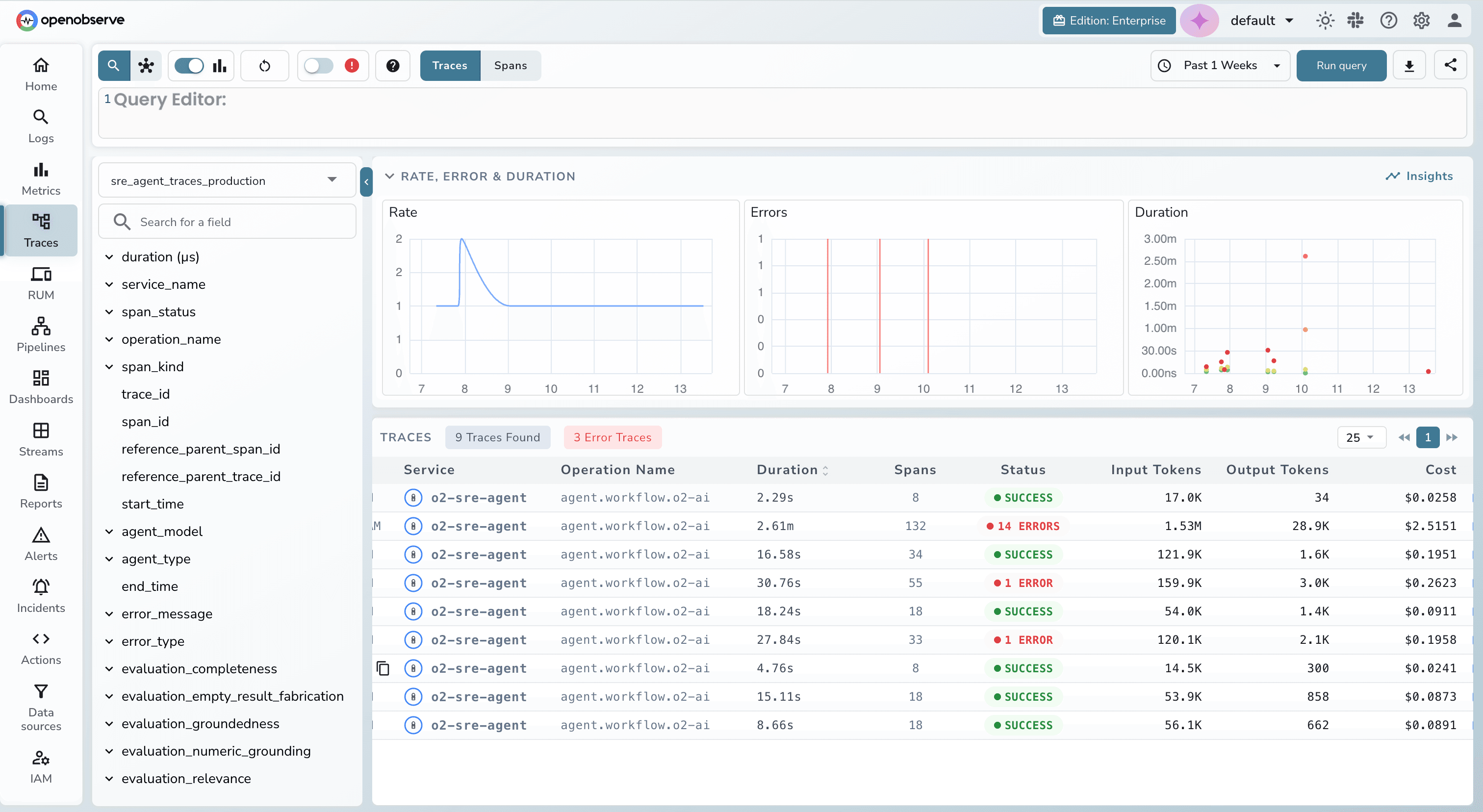 SCREENSHOT: OpenObserve LLM observability dashboard