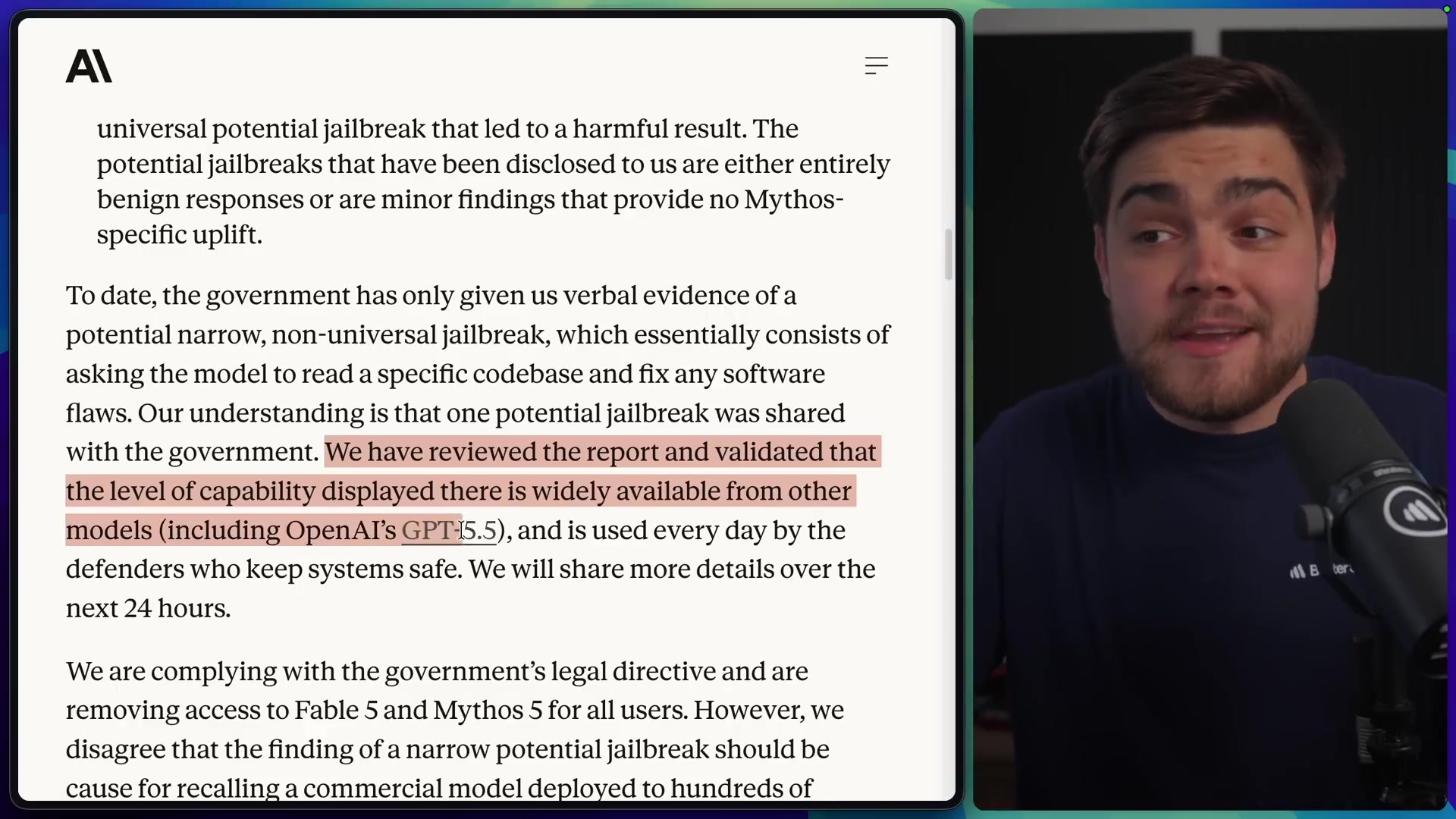 The statement's claim that similar capabilities exist in other models, with a specific mention of "OpenAI's GPT-5.5."
