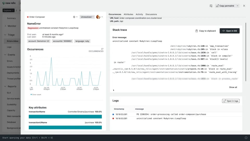 Screenshot of New Relic dashboard