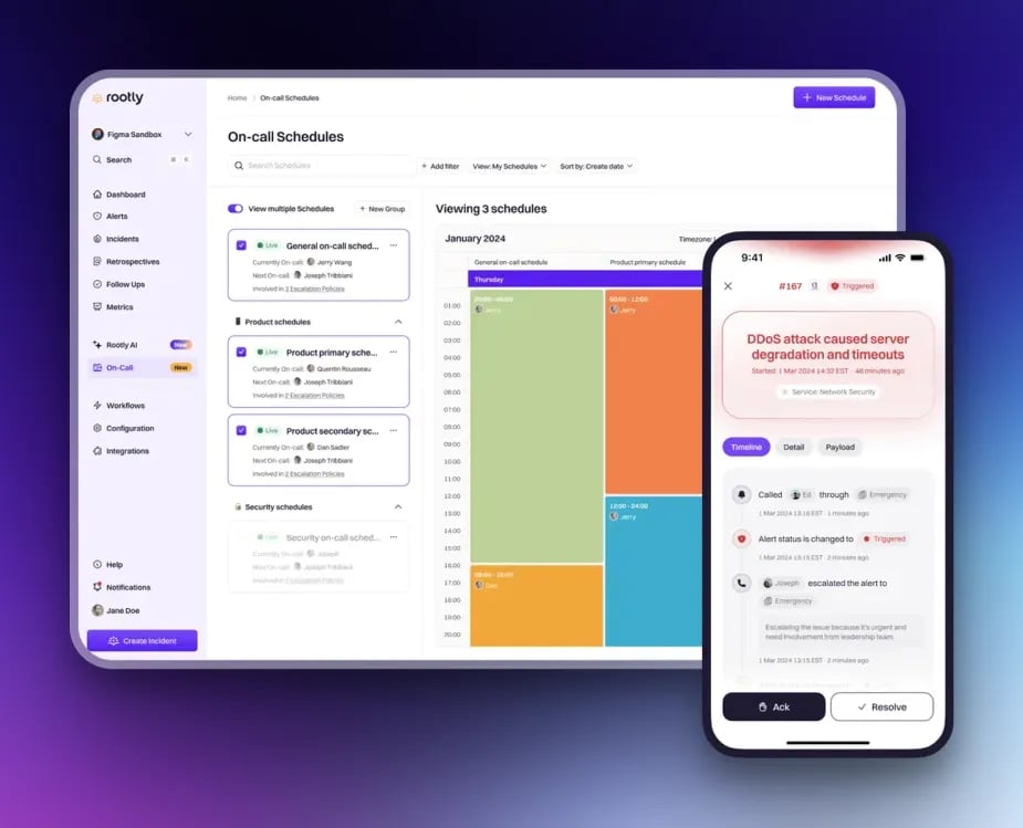 Screenshot of Rootly incident management