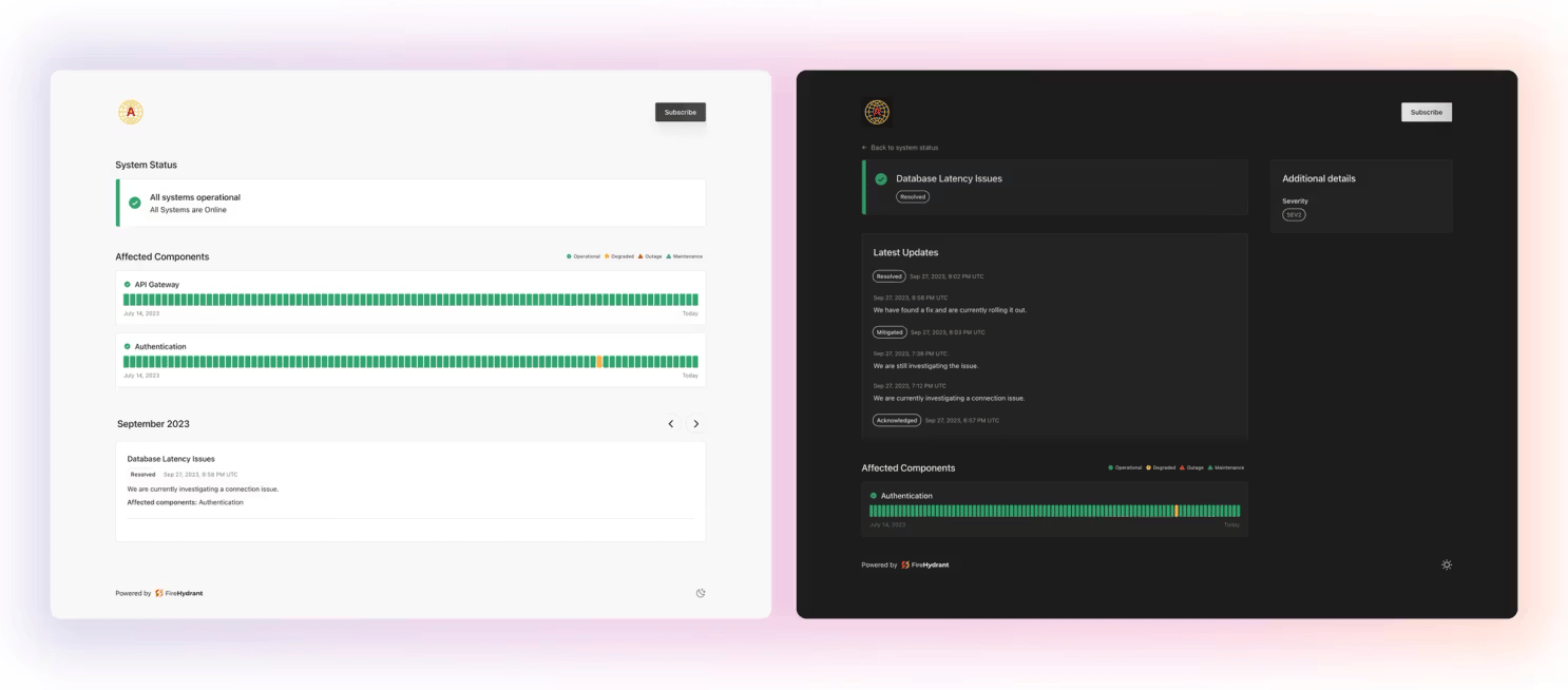 SCREENSHOT: FireHydrant status page or status page builder