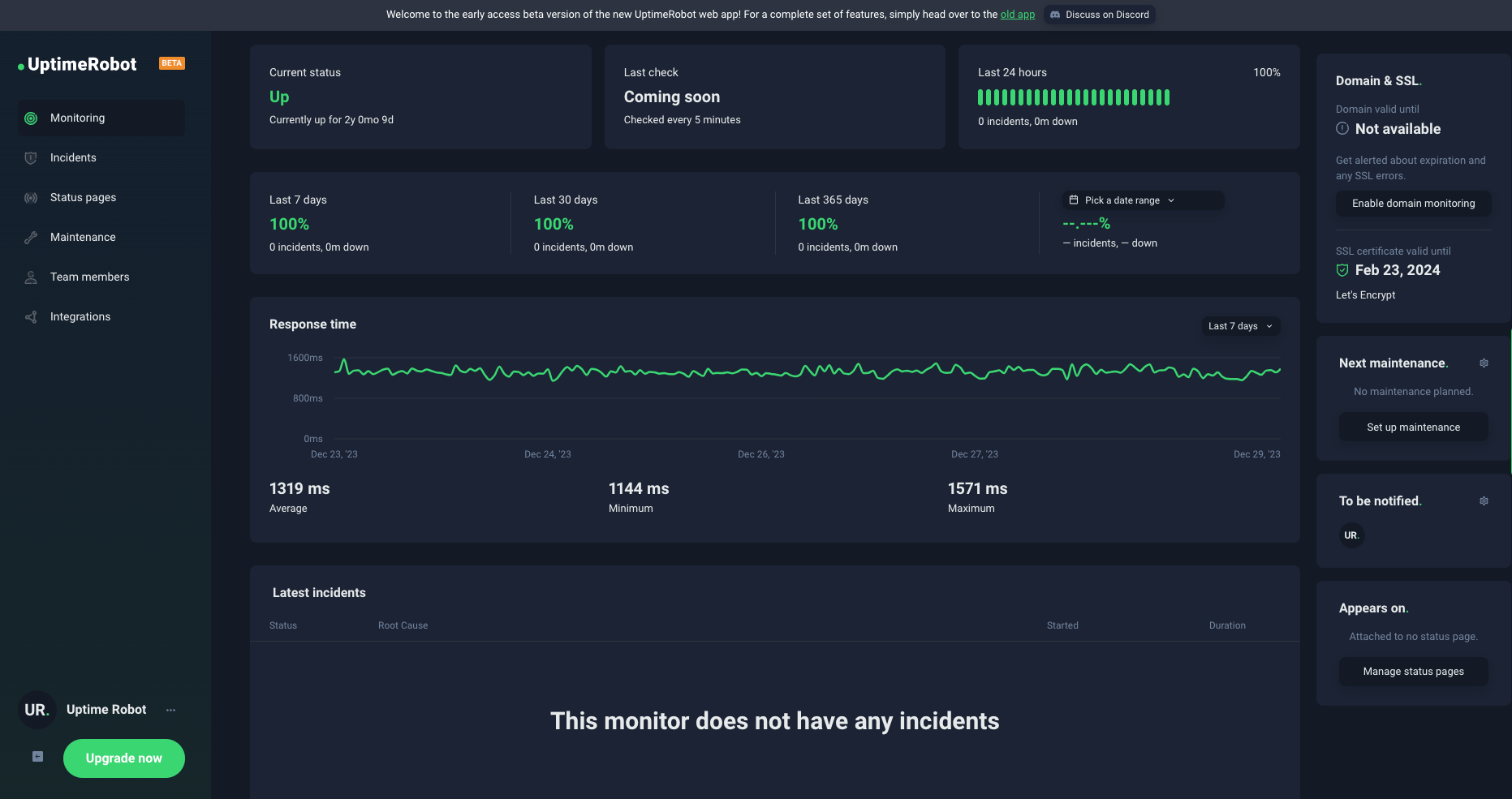 SCREENSHOT: UptimeRobot monitor dashboard overview