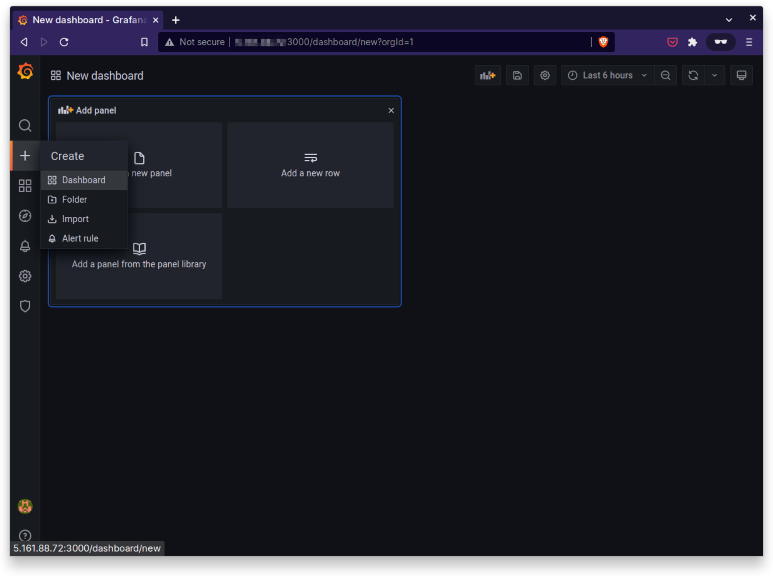 Grafana create dashboard