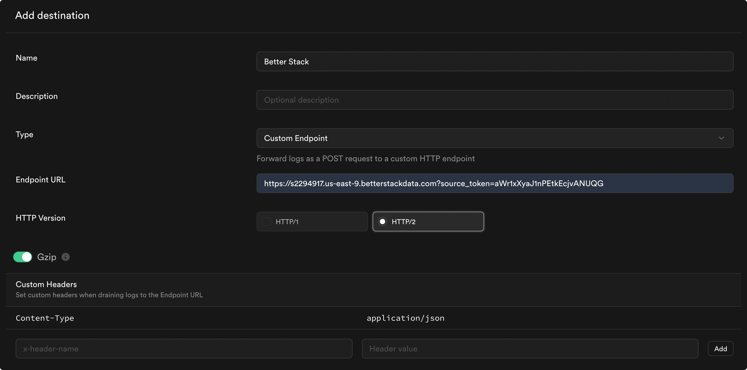 Custom endpoint log drain